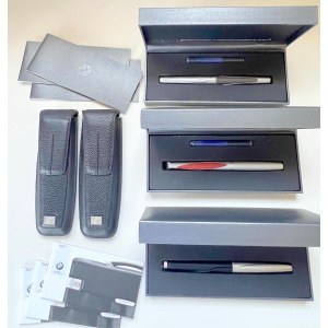 Pen - Lot of three BMW fountain pens in sold aluminium and leather...