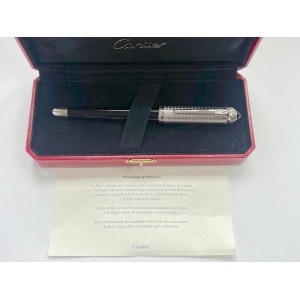 Pen - Cartier Roadster in black lacquer with palladium finished cap and blue cabochon...