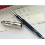 Pen - Cartier Roadster in black lacquer with palladium finished cap and blue cabochon...