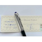 Pen - Cartier Roadster in black lacquer with palladium finished cap and blue cabochon...