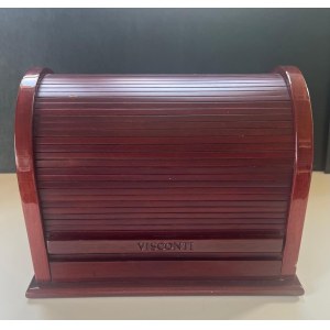 Pen - Mini Visconti pen cabinet with three drawers in lacquered cherry colored wood...