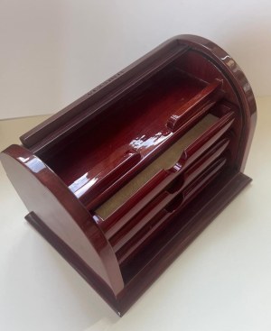 Pen - Mini Visconti pen cabinet with three drawers in lacquered cherry colored wood...