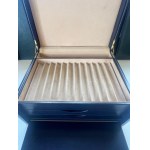 Pen - Luxurious pen cabinet in blue leather with three drawers with creamy white lining...