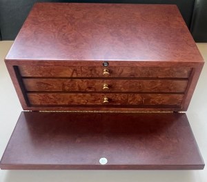 Pen - Pen Cabinet in briarwood with gold colored onion-shaped legs and knob...