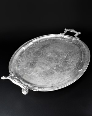Large service tray, silver, Austria-Hungary, 19th century.