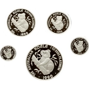 Australia 5 - 100 Dollars 1990 Koala - Platinum Set of 5 coins & token