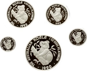 Australia 5 - 100 Dollars 1990 Koala - Platinum Set of 5 coins & token