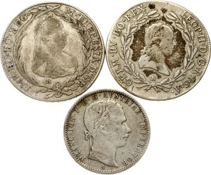 Austria Hungary 20 Kreuzer - 1/4 florin 1777-1861 Lot of 3 coins