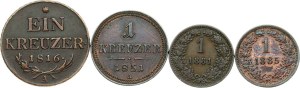 Austria 1 Kreuzer (1816-1885) Lot of 4 Coins