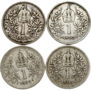 Austria 1 Corona 1893-1898 Lot of 4 Coins