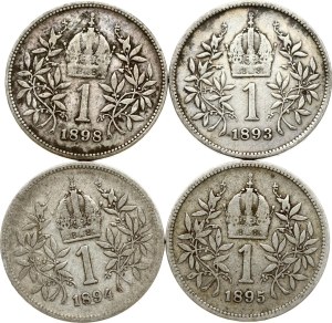 Austria 1 Corona 1893-1898 Lot of 4 Coins