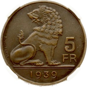 Belgium 5 Francs 1939 PATTERN NGC MS 64 BN MATTE TOP POP