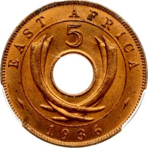 East Africa 5 Cents 1936 KN PCGS MS 64 RD