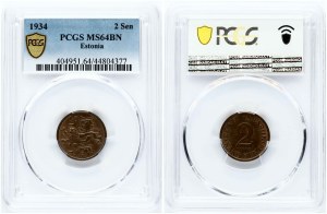 Estonia 2 Senti 1934 PCGS MS 64 BN