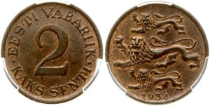 Estonia 2 Senti 1934 PCGS MS 64 BN