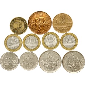 France 10 Centimes - 10 Francs 1899-1999 Lot of 11 coins