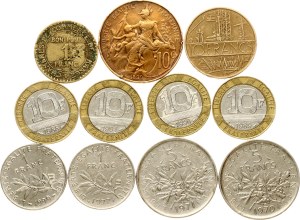 France 10 Centimes - 10 Francs 1899-1999 Lot of 11 coins