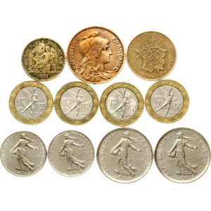 France 10 Centimes - 10 Francs 1899-1999 Lot of 11 coins