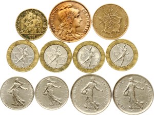 France 10 Centimes - 10 Francs 1899-1999 Lot of 11 coins