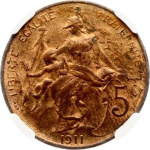 France 5 Centimes 1911 NGC MS 63 RB