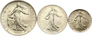 France 50 Centimes - 2 Francs 1914-1917 Lot of 3 coins