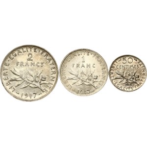 France 50 Centimes - 2 Francs 1914-1917 Lot of 3 coins