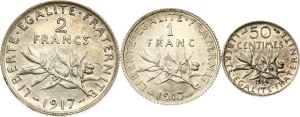 France 50 Centimes - 2 Francs 1914-1917 Lot of 3 coins