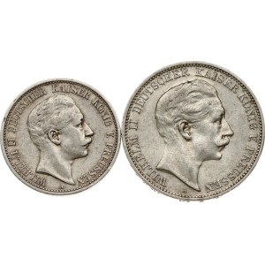 Germany Prussia 2 Mark 1904 A & 3 Mark 1909 A Lot of 2 coins