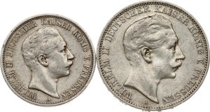 Germany Prussia 2 Mark 1904 A & 3 Mark 1909 A Lot of 2 coins