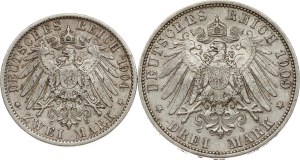 Germany Prussia 2 Mark 1904 A & 3 Mark 1909 A Lot of 2 coins