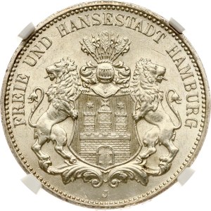 Germany Hamburg 3 Mark 1911 J NGC MS 62