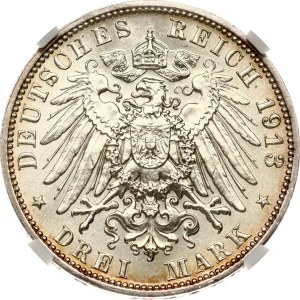 Germany Saxony 3 Mark 1913 E Battle of Leipzig NGC MS 64