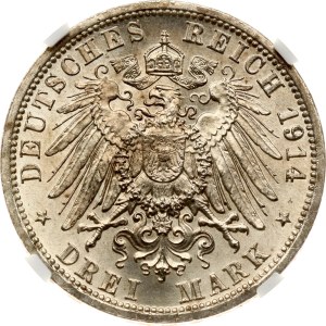 Germany Prussia 3 Mark 1914 A NGC MS 63
