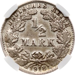 Germany 1/2 Mark 1918 F NGC MINT ERROR AU DETAILS