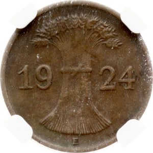 Germany Weimar Republic 1 Rentenpfennig 1924 E NGC MINT ERROR AU 58 BN