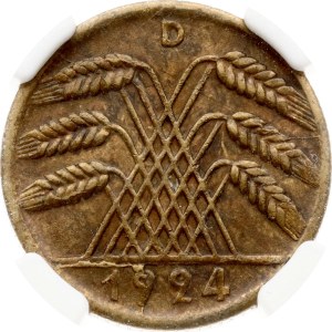 Germany Weimar Republic 10 Rentenpfennig 1924 D NGC MINT ERROR AU 58