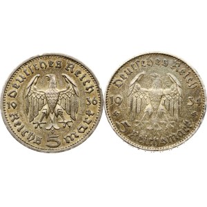 Germany Third Reich 5 Reichsmark 1934 D & 1936 A Lot of 2 coins