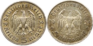 Germany Third Reich 5 Reichsmark 1934 D & 1936 A Lot of 2 coins