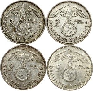 Germany Third Reich 2 Reichsmark 1937 & 1938 Lot of 4 Coins