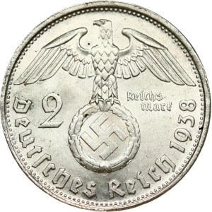 Germany Third Reich 2 Reichsmark 1938 B Hindenburg