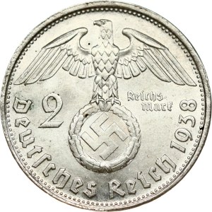 Germany Third Reich 2 Reichsmark 1938 B Hindenburg
