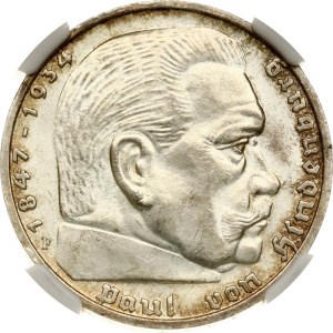Germany Third Reich 5 Reichsmark 1938 F Hindenburg NGC MS 62
