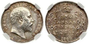 British India 2 Annas 1903 C NGC MS 62