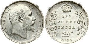 British India 1 Rupee 1904 C NGC AU 55
