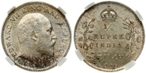 British India 1/4 Rupee 1906 C NGC MS 61