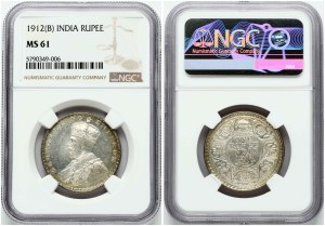 British India 1 Rupee 1912B NGC MS 61