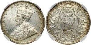 British India 1 Rupee 1912B NGC MS 61