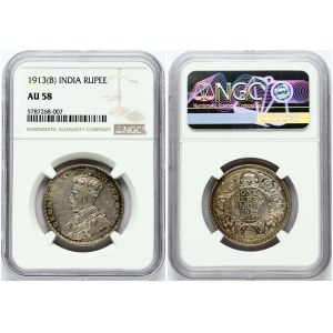 British India 1 Rupee 1913 B NGC AU 58
