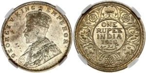 British India 1 Rupee 1918 B NGC MS 60