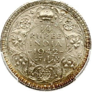 India British ¼ Rupee 1942 PCGS MS 63